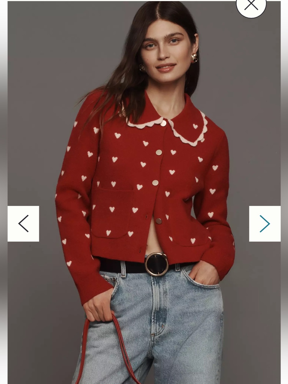 NWT Anthropologie size L heart knit cardigan in red